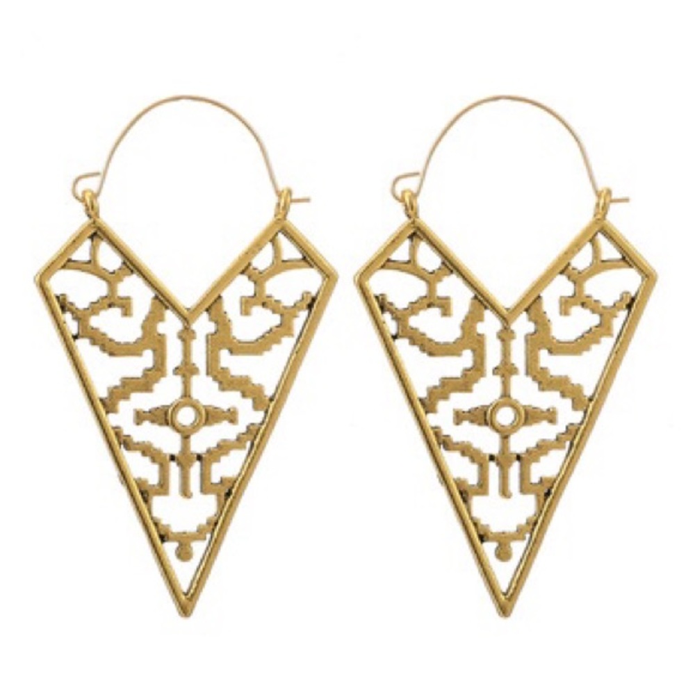 Large Gold Silver Tribal Geometric Earrings - Picture 1 of 4